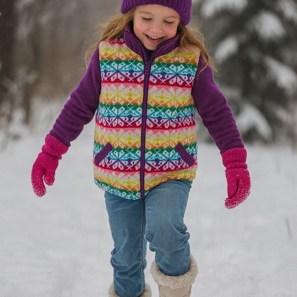 VTG Gap Kids Reversible Vest XL Colorful Snowflakes 1 Side Full Zip 1 Side Purpl